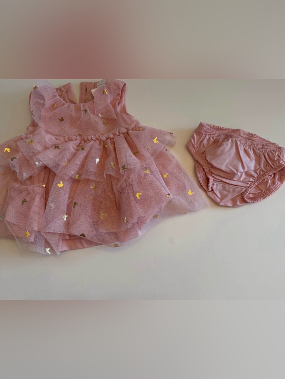 Carter's Pink Tulle Dress with Gold Butterfly Accents and Matching Bloomers